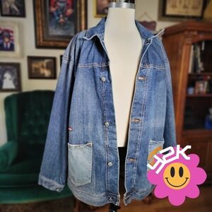 Y2K Rocawear Denim Jacket Mens Vintage 2000s ButtonUp Embroidered Streetwear XL